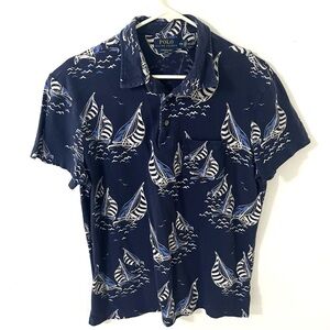 Polo by Ralph Lauren Featherweight Mesh Sailboat Print Polo Shirt, Size: Medium